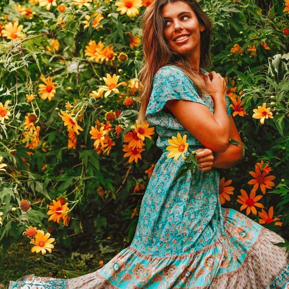 Boho Chic Gypsy Floral print Maxi Dress - Picture 3 of 7